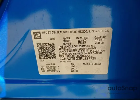 2024 Chevrolet Equinox Awd 2Fl from USA, damaged, VIN 3GNAXTEG3RL227715